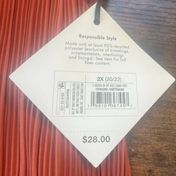 Women's NWT Ava & Viv Crinkled Midi Sheath‎ Dress Rust Size 2X - Picture 6 of 6